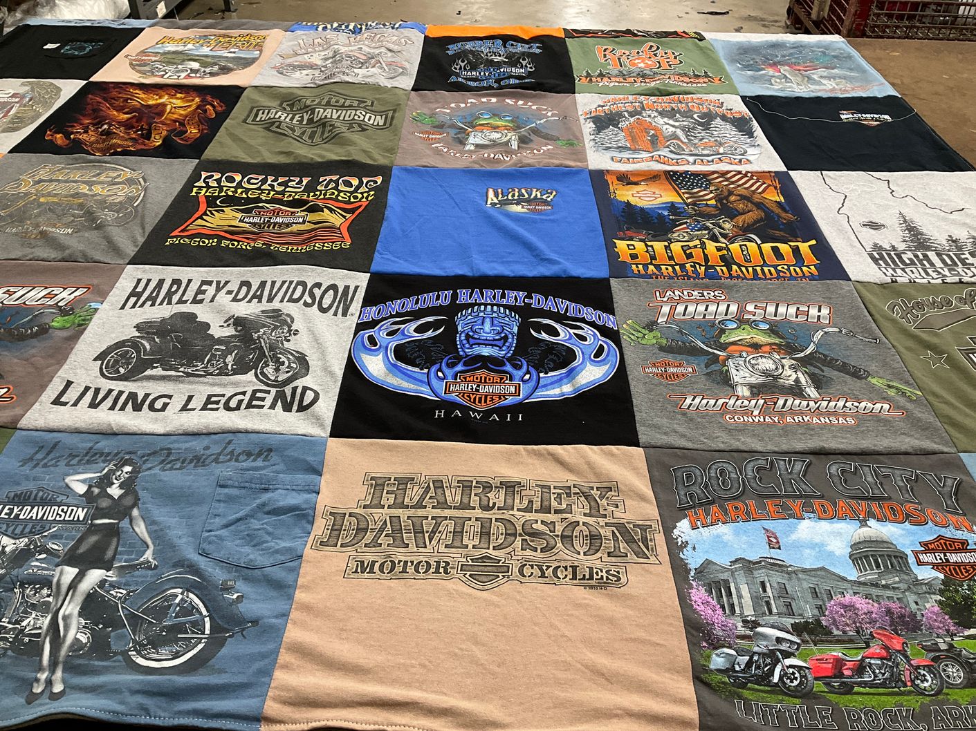 T-shirt quilt with motorcycles, biking themes by Emily from PA