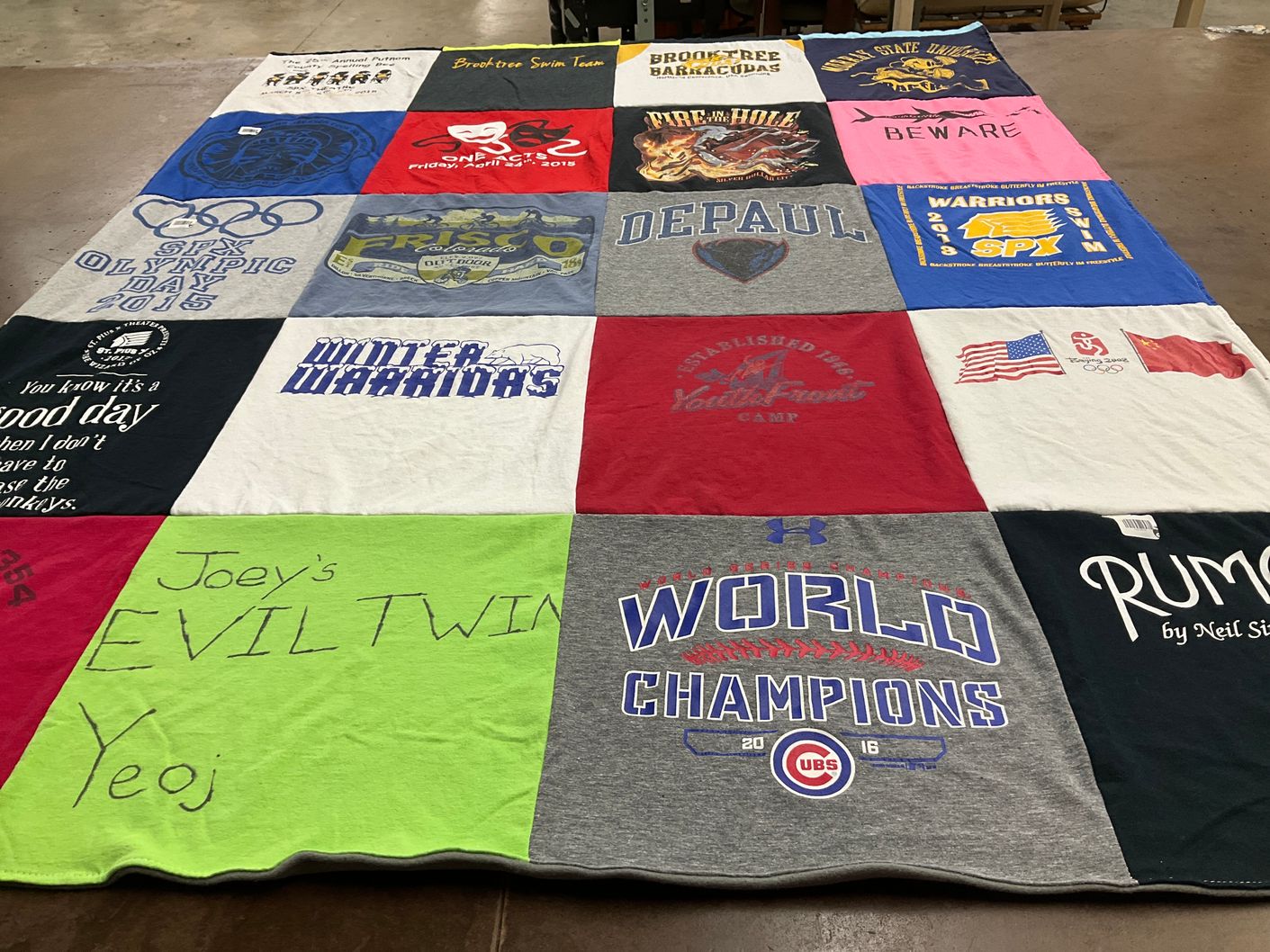 T-shirt quilt featuring warriors, barracudas by Jacqueline from MO