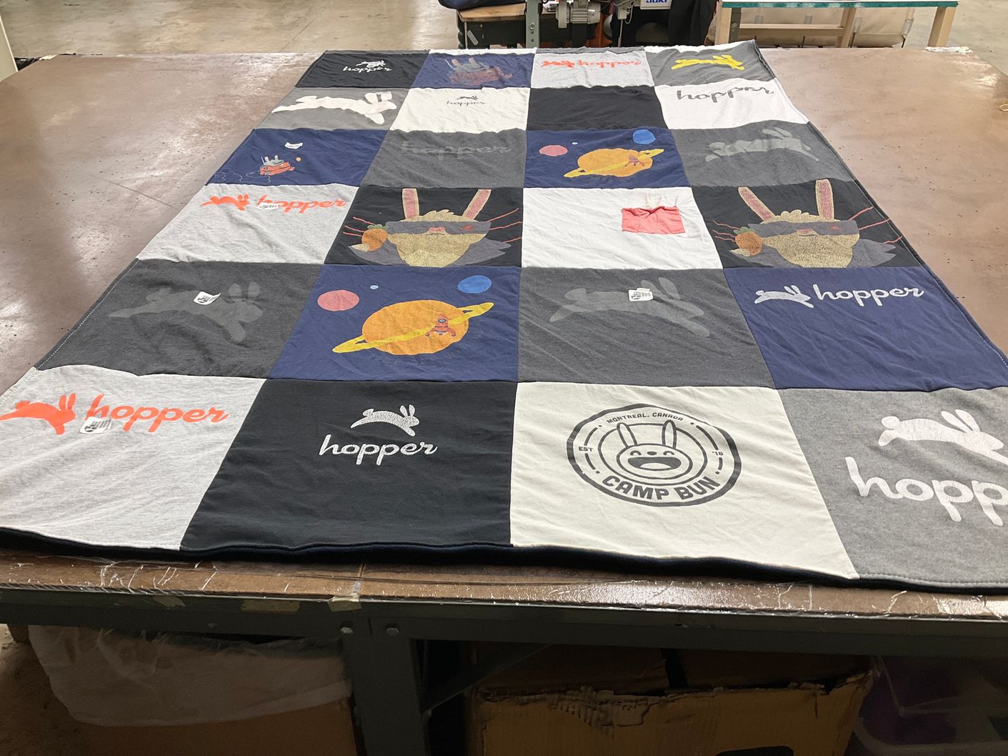 T-shirt quilt with space, camping themes by Meaghan from MA