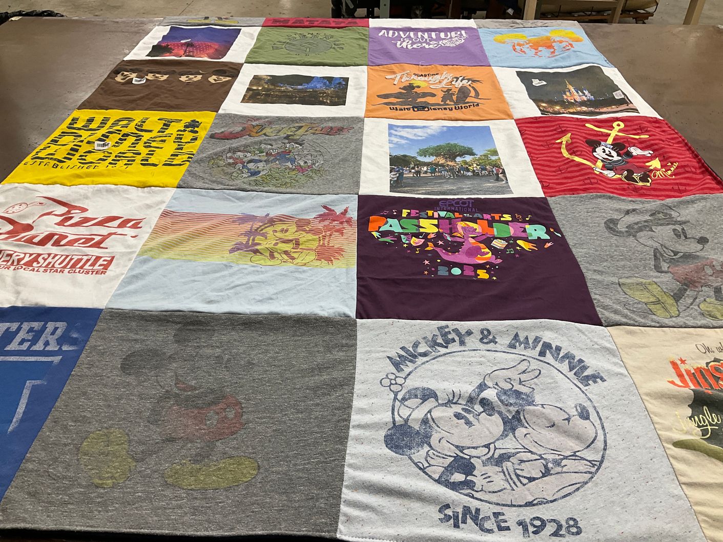 T-shirt quilt with disney, amusement parks themes by Tyler from VA