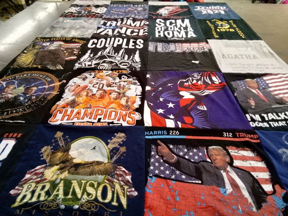 T-shirt quilt with politics, sports themes by Debbie from OK