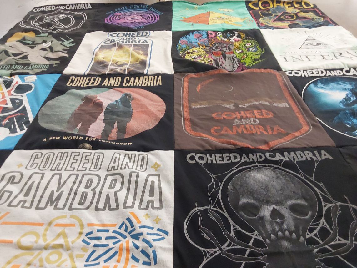 T-shirt quilt with music, bands themes by TARRAH from CA