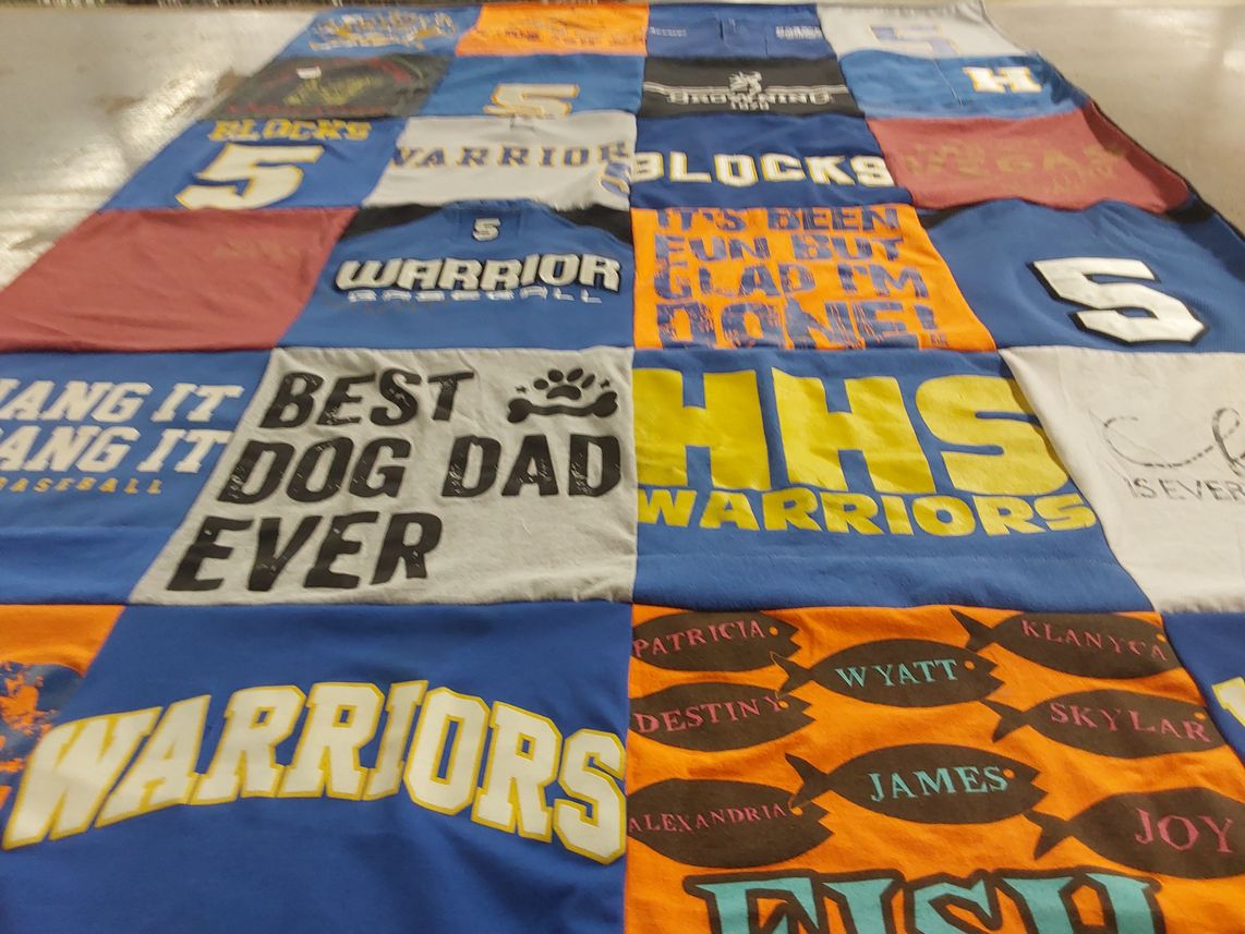 T-shirt quilt featuring warriors by Spencer from OK