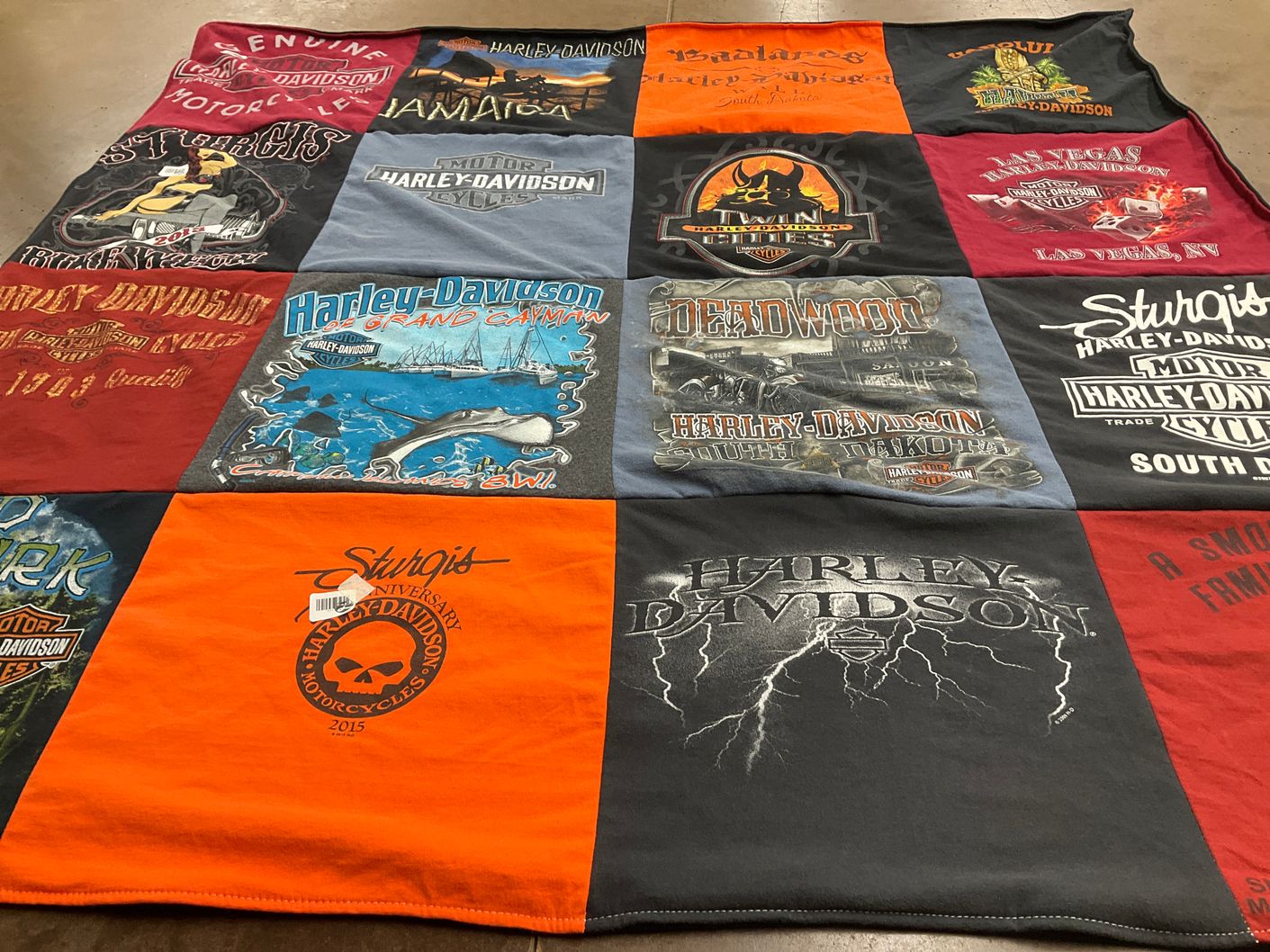 T-shirt quilt with motorcycles, biking themes by Rachelle from KS