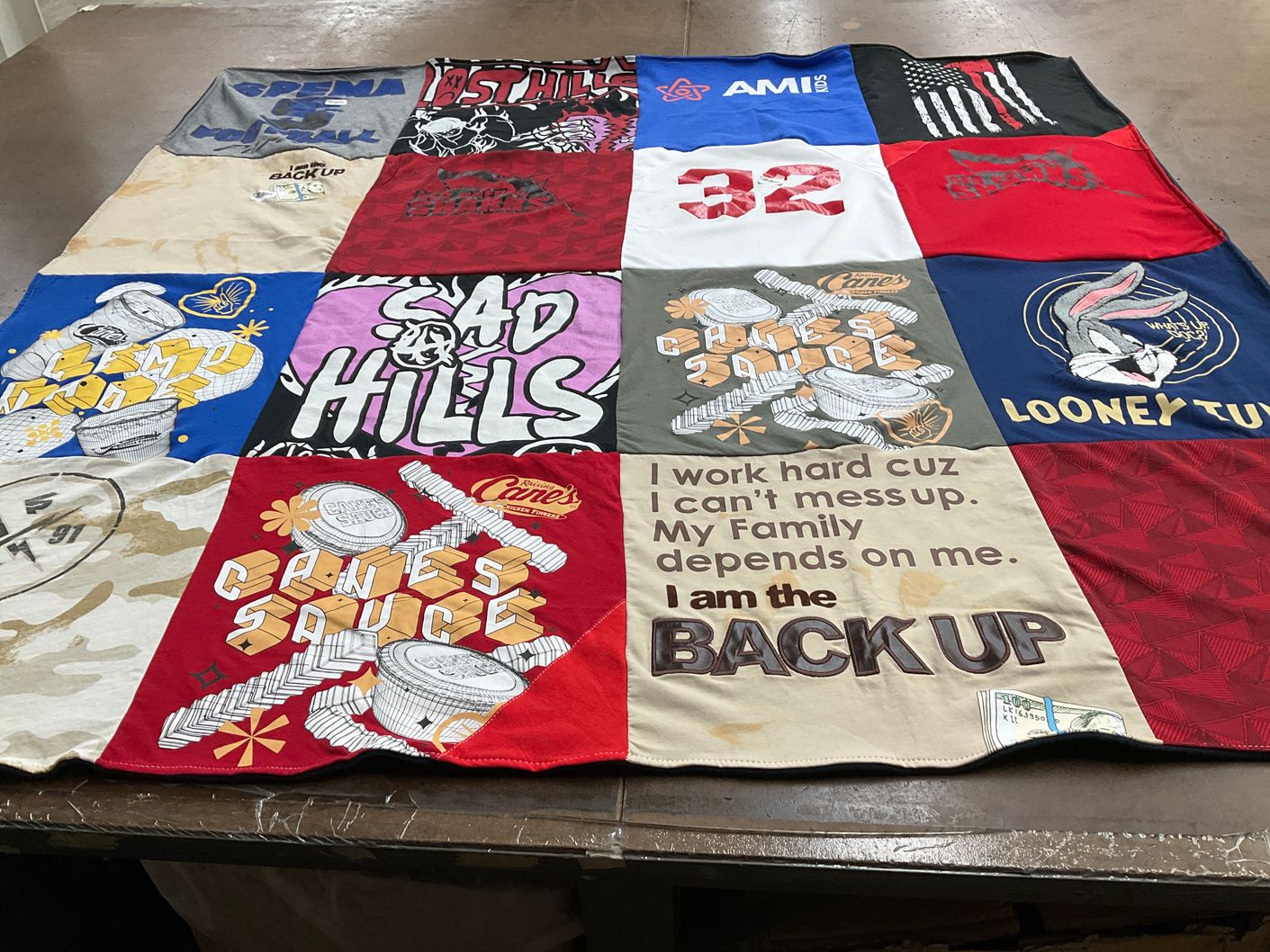 T-shirt quilt with cooking, family themes by Kalana from LA