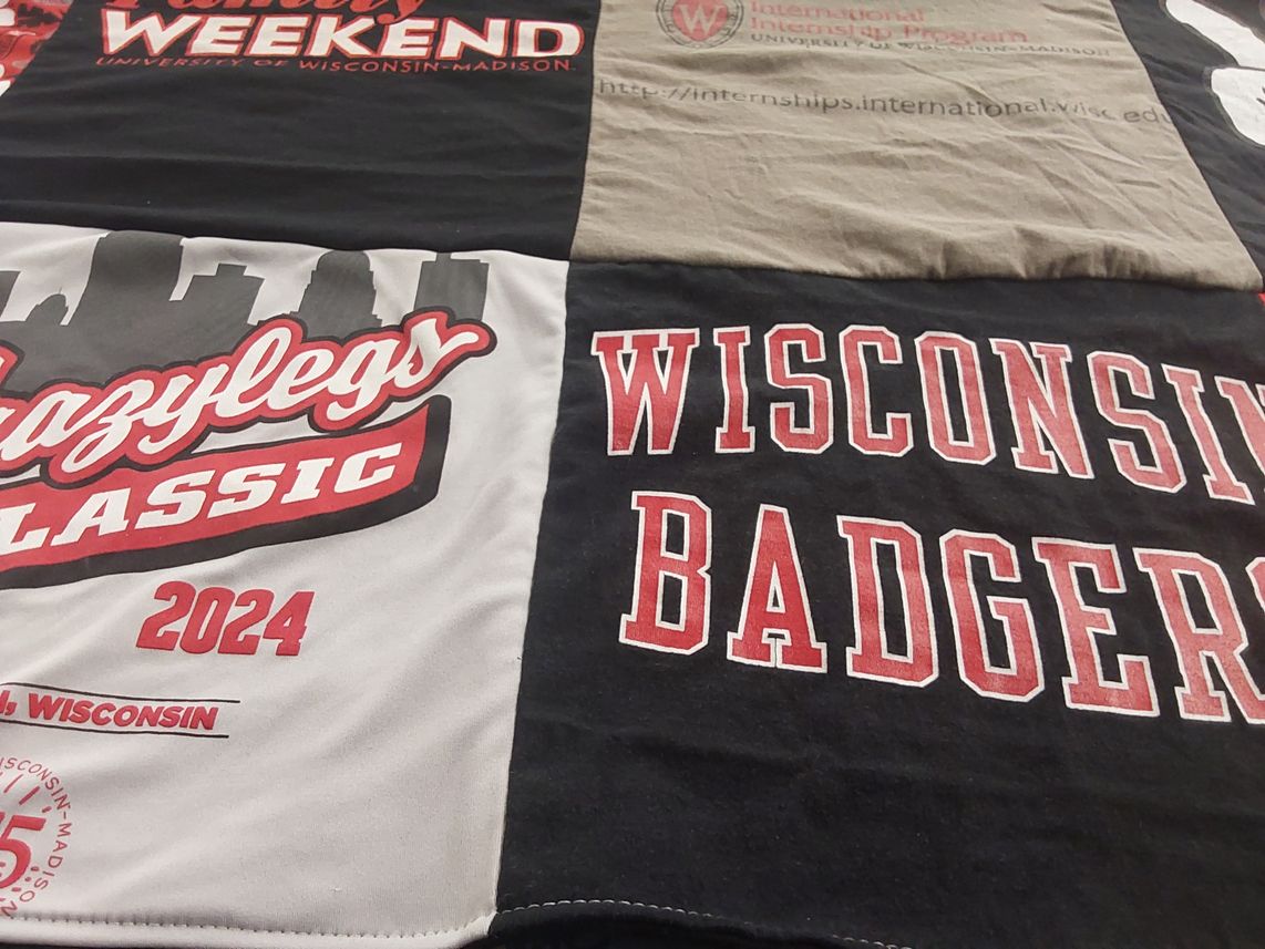 T-shirt quilt featuring wisconsin badgers by Emily from WI