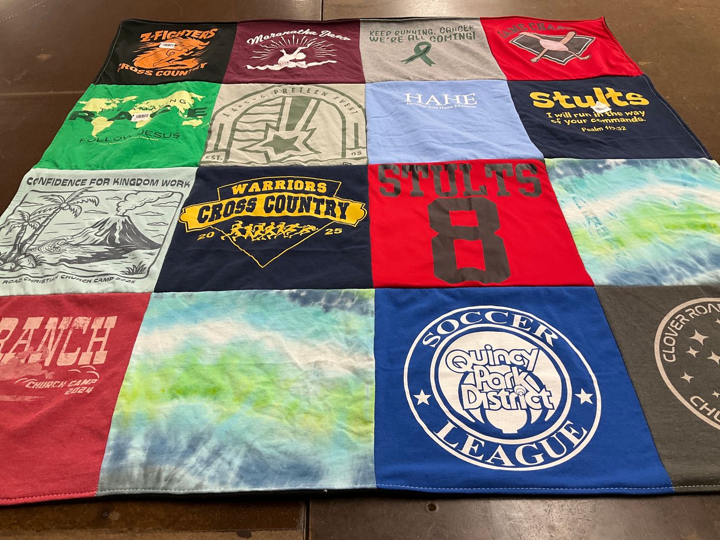T-shirt quilt featuring warriors cross country team by allison from IL