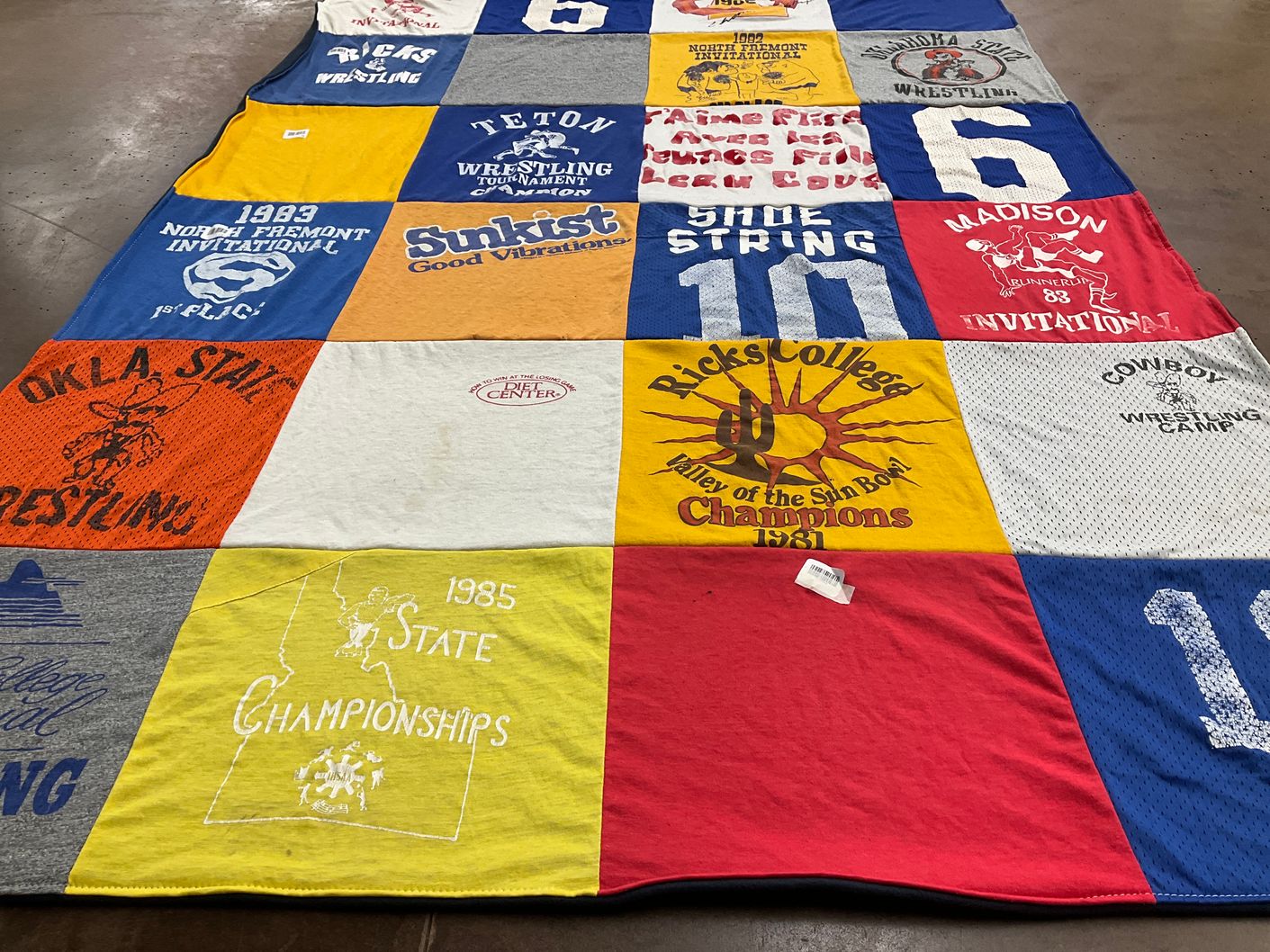 T-shirt quilt featuring oklahoma state university wrestling, madison high school wrestling by Marisa from UT