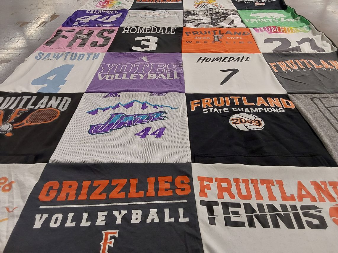 T-shirt quilt featuring fruitland grizzlies volleyball, fruitland state champions volleyball by Alison from ID