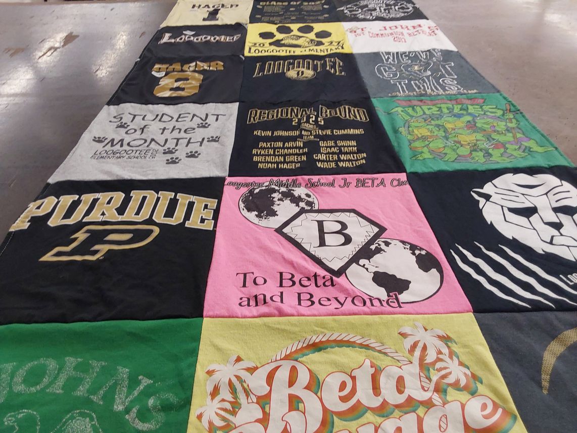 T-shirt quilt from purdue university, loogootee elementary school by Louton from IN