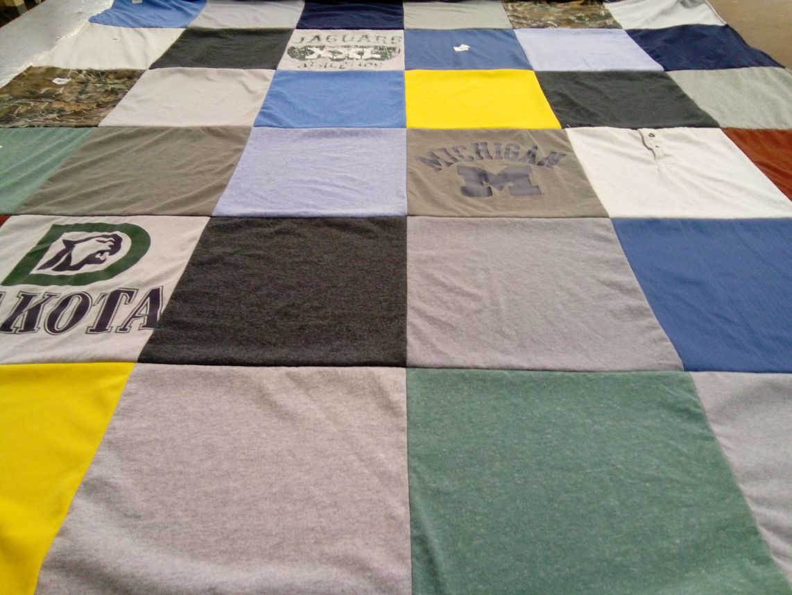 T-shirt quilt featuring jaguars, michigan wolverines by Skylar from MI