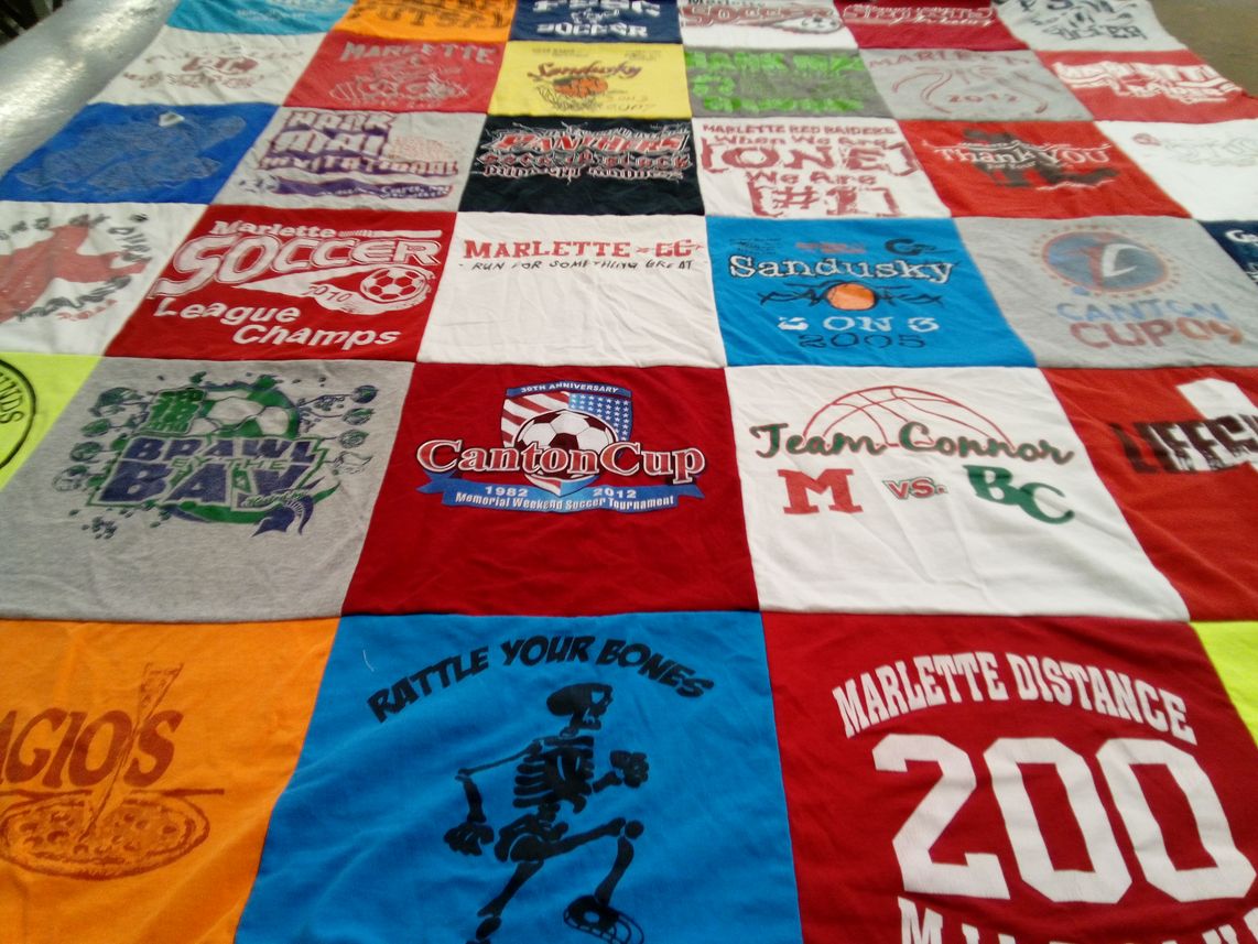 T-shirt quilt featuring marlette red raiders, team connor by Pamela from MI