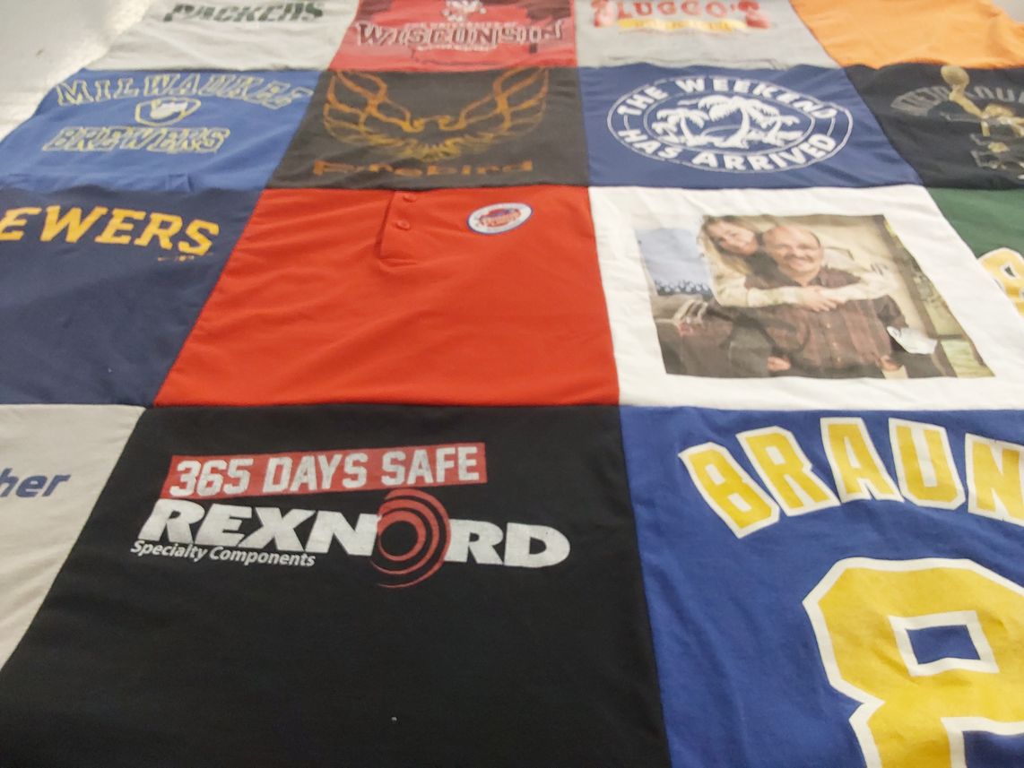 T-shirt quilt with sports, baseball themes by Sandra from WI