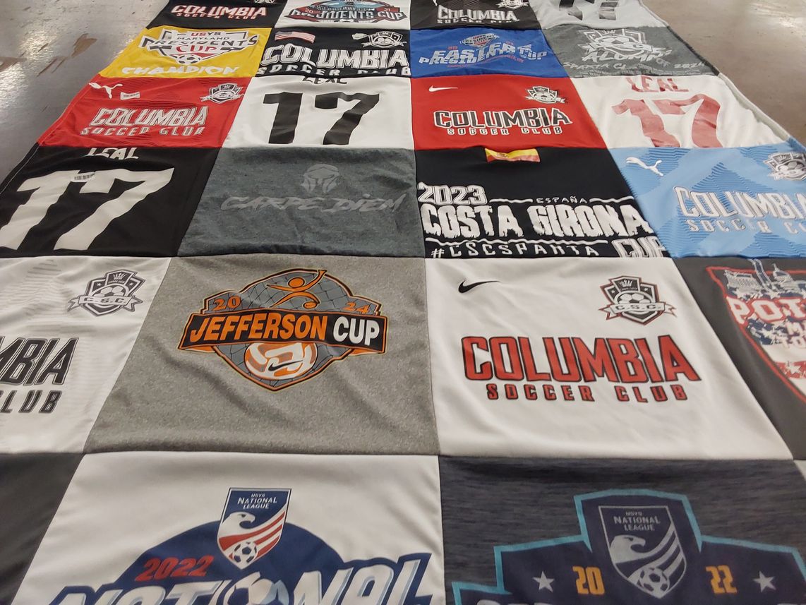 T-shirt quilt with soccer, sports themes by Michelle from MD
