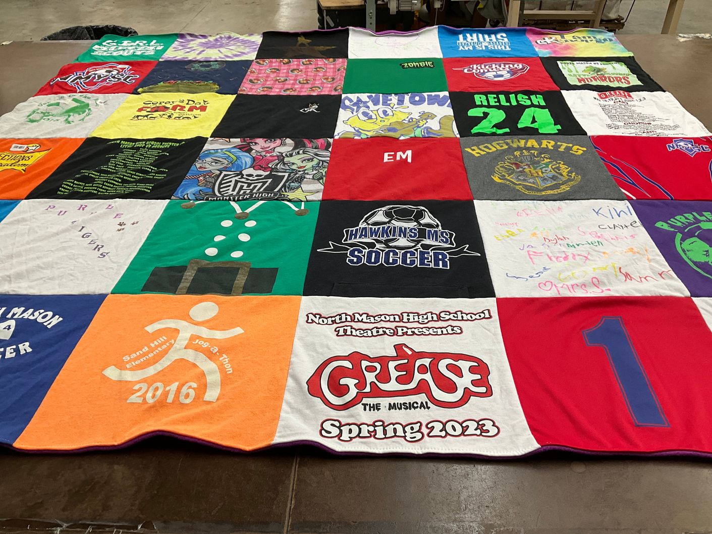 T-shirt quilt from north mason high school, sand hill elementary school by Christa from WA