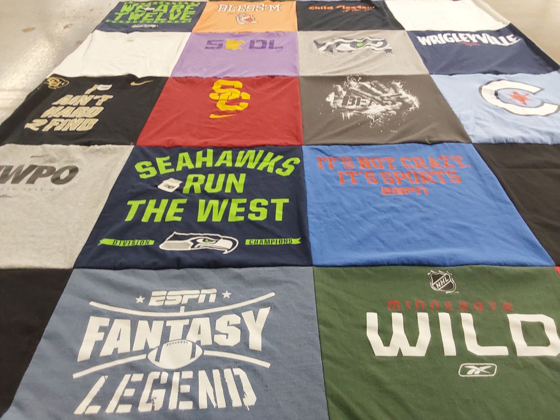 T-shirt quilt featuring seattle seahawks, minnesota wild by Spiro from MN