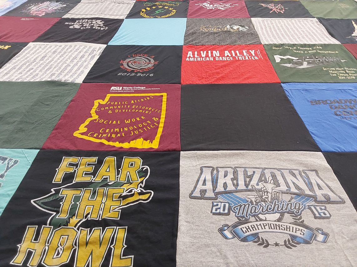 T-shirt quilt from arizona state university, broadway dance camp by Kayla from AZ