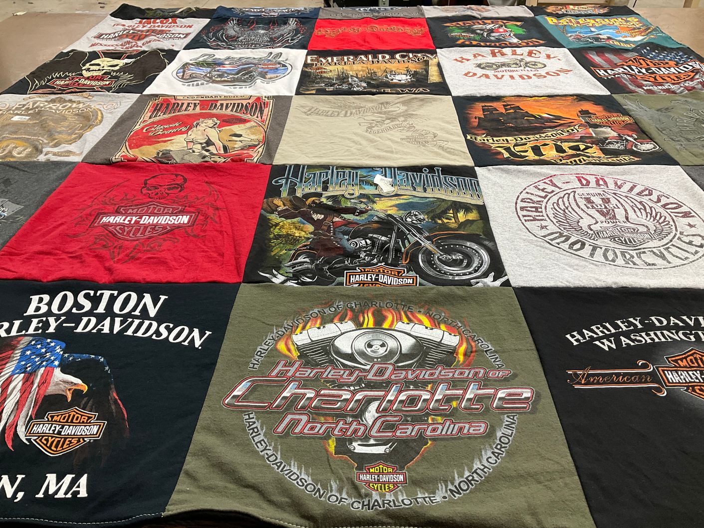 T-shirt quilt with motorcycles, biking themes by Jason from NY