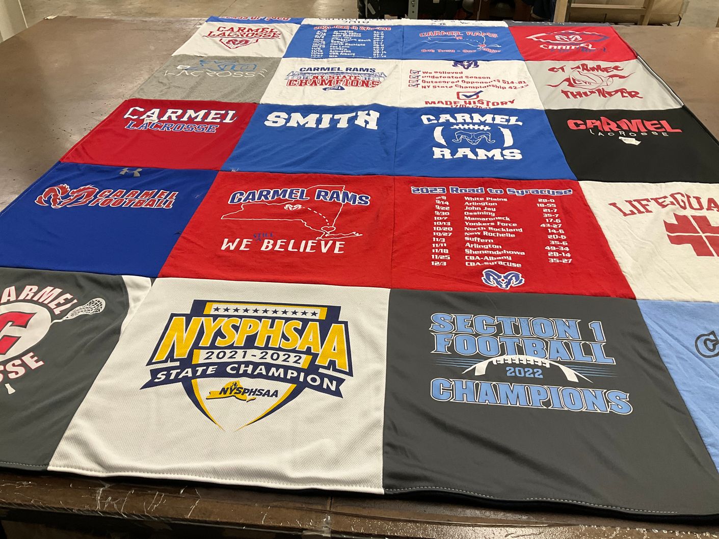 T-shirt quilt featuring carmel rams football by Liz from NY