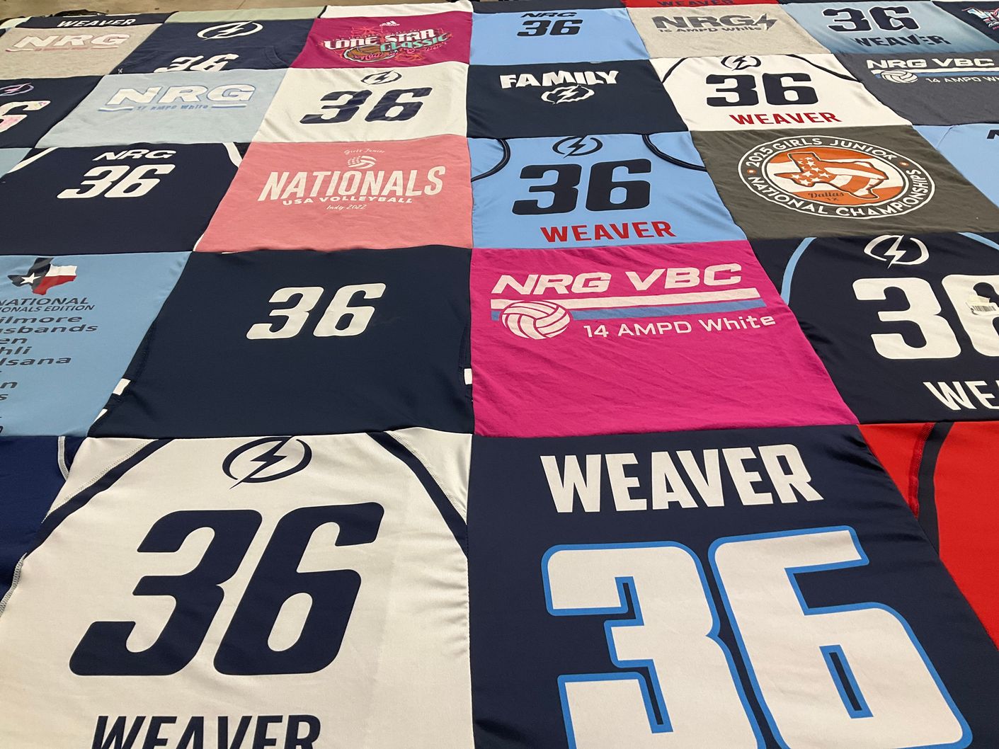 T-shirt quilt with volleyball themes by Carrie from TX