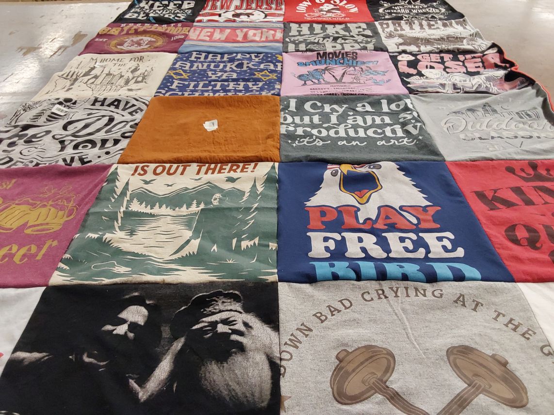 T-shirt quilt with outdoors, drinking themes by TJ from NC