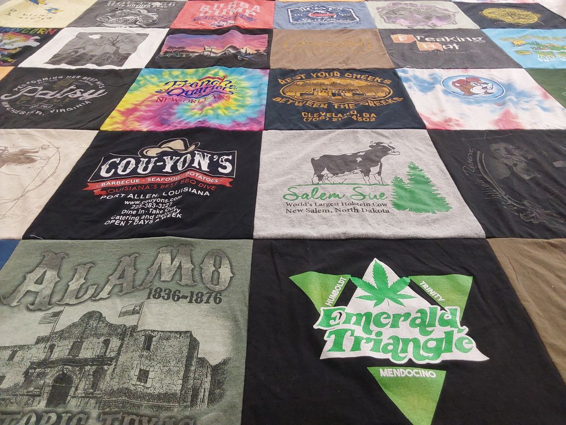 T-shirt quilt with barbecue, tourism themes by Amy from SC