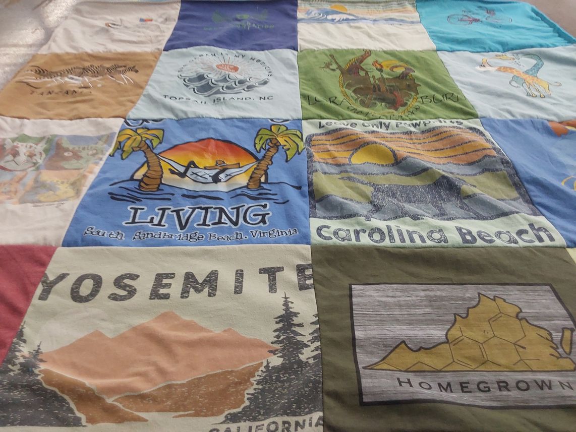T-shirt quilt with travel, nature themes by Brook from VA