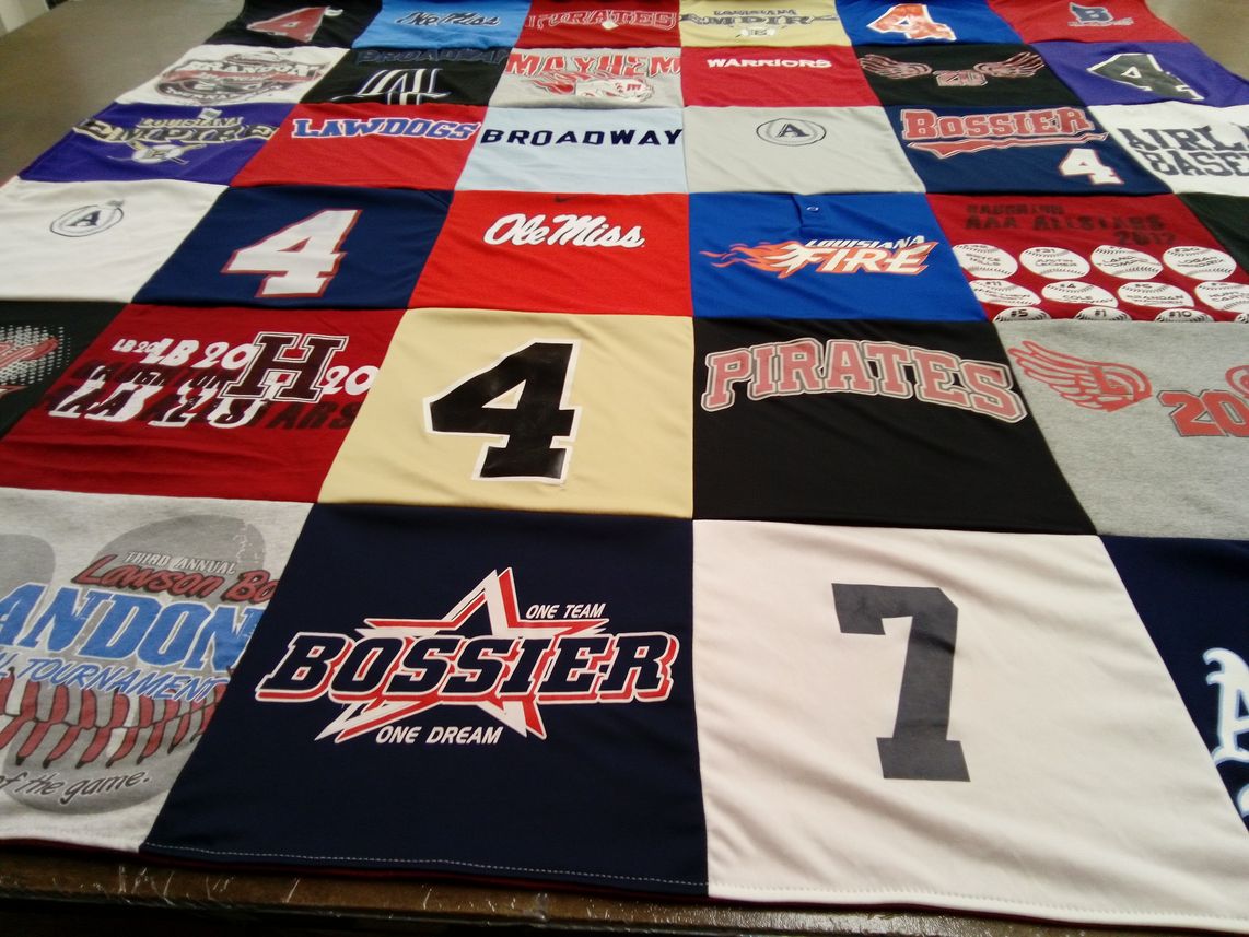 T-shirt quilt featuring bossier high school pirates by Barry from LA