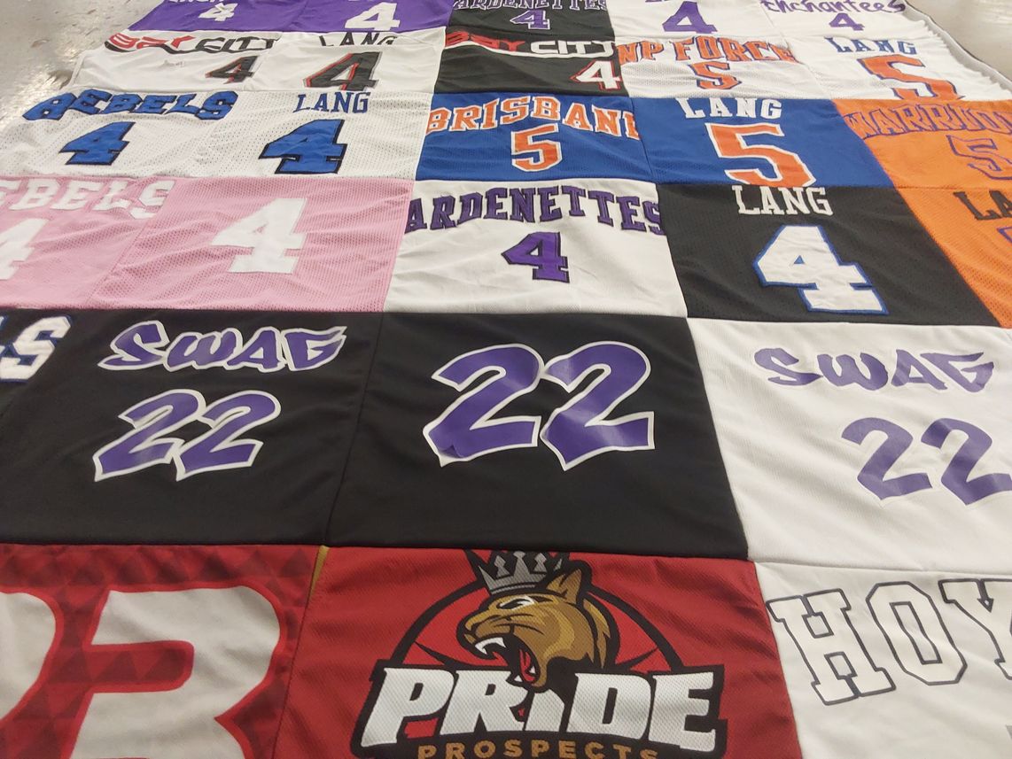 T-shirt quilt from brunswick high school, lang high school by Gwen from CA