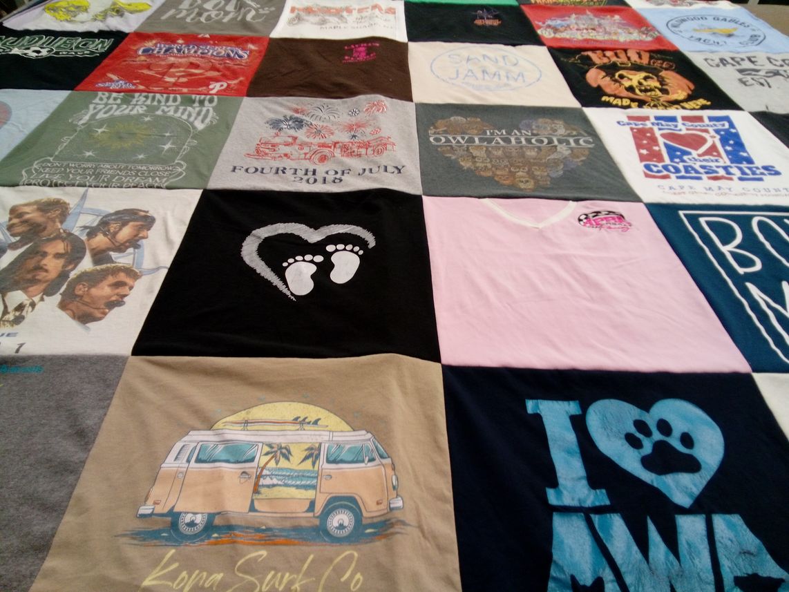 T-shirt quilt with surfing, beach themes by Laura from NJ
