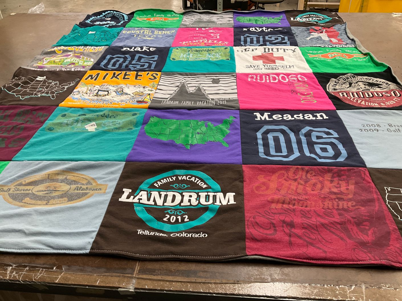 T-shirt quilt with travel, family themes by Jodi from TX