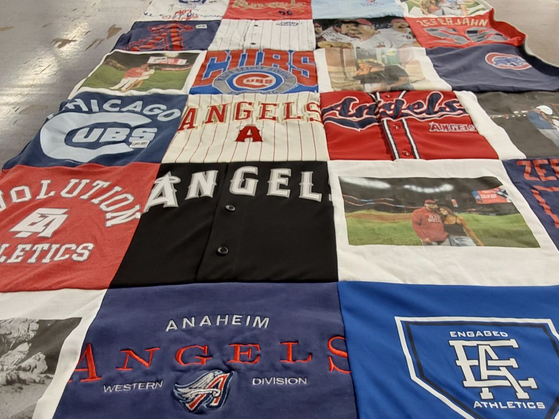 T-shirt quilt featuring anaheim angels, chicago cubs by Savannah from MO