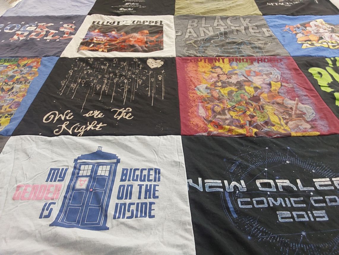 T-shirt quilt with comics, superheroes themes by Robert from NY