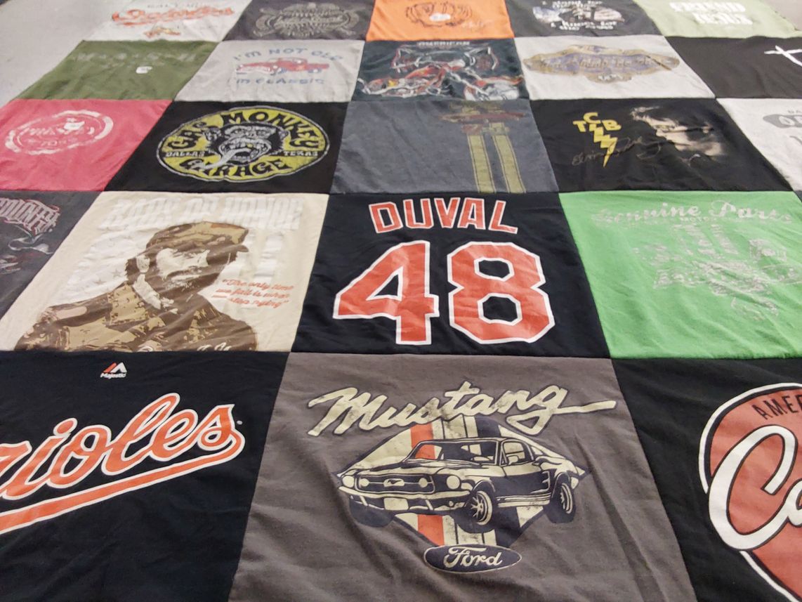 T-shirt quilt with cars, sports themes by Steven from DE