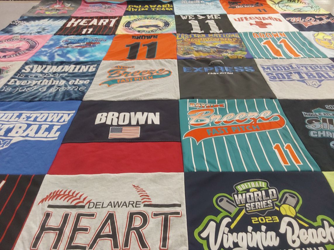 T-shirt quilt featuring delaware heart, breeze fast pitch by matthew from DE