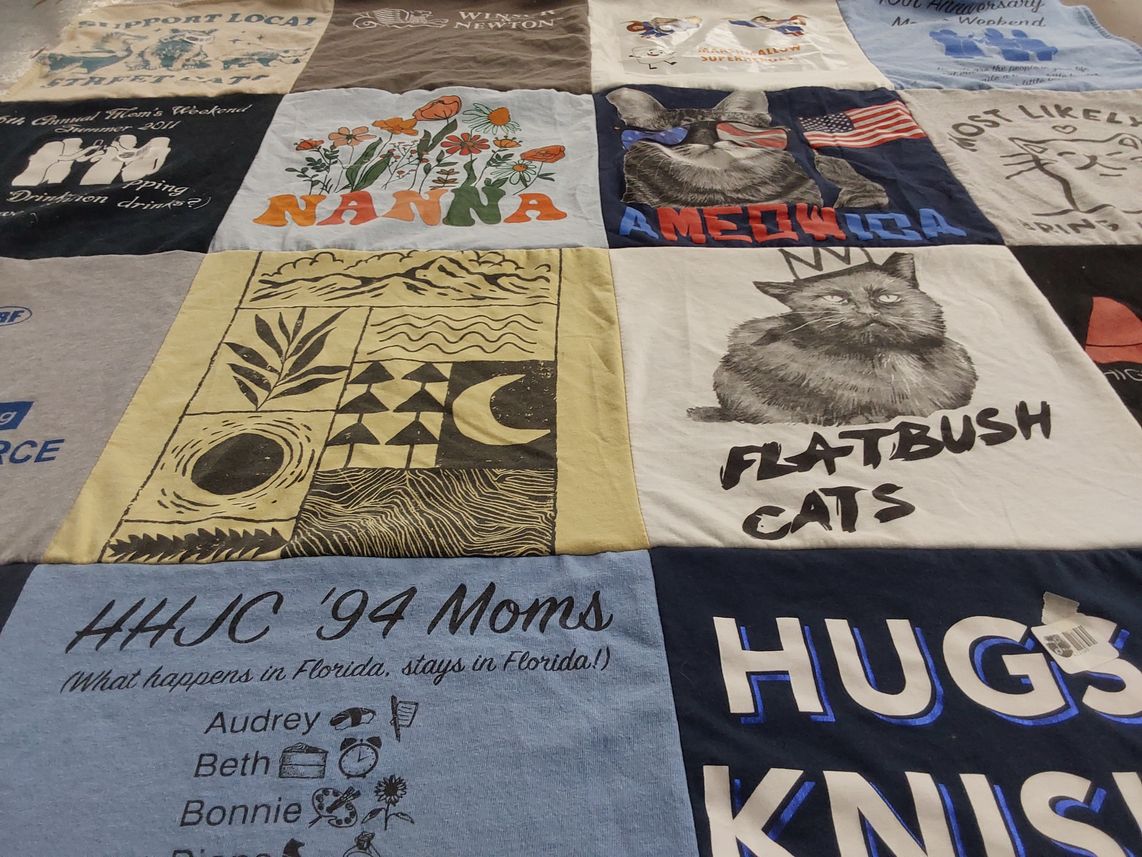 T-shirt quilt with florida, cats themes by Bonnie from NY
