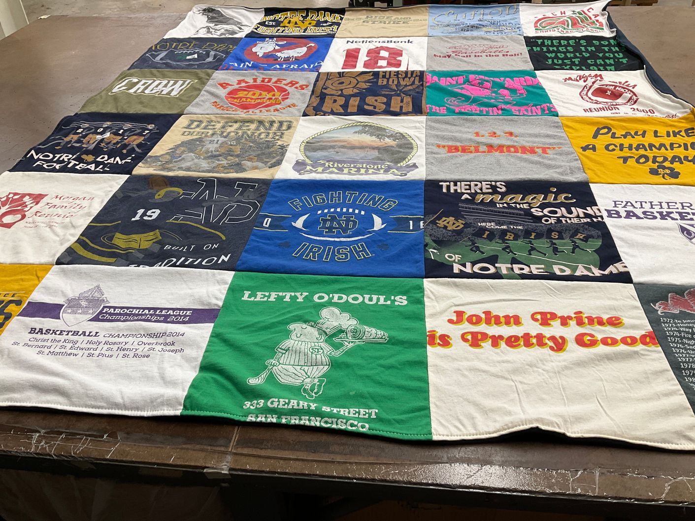 T-shirt quilt featuring notre dame football team by Charles from TN
