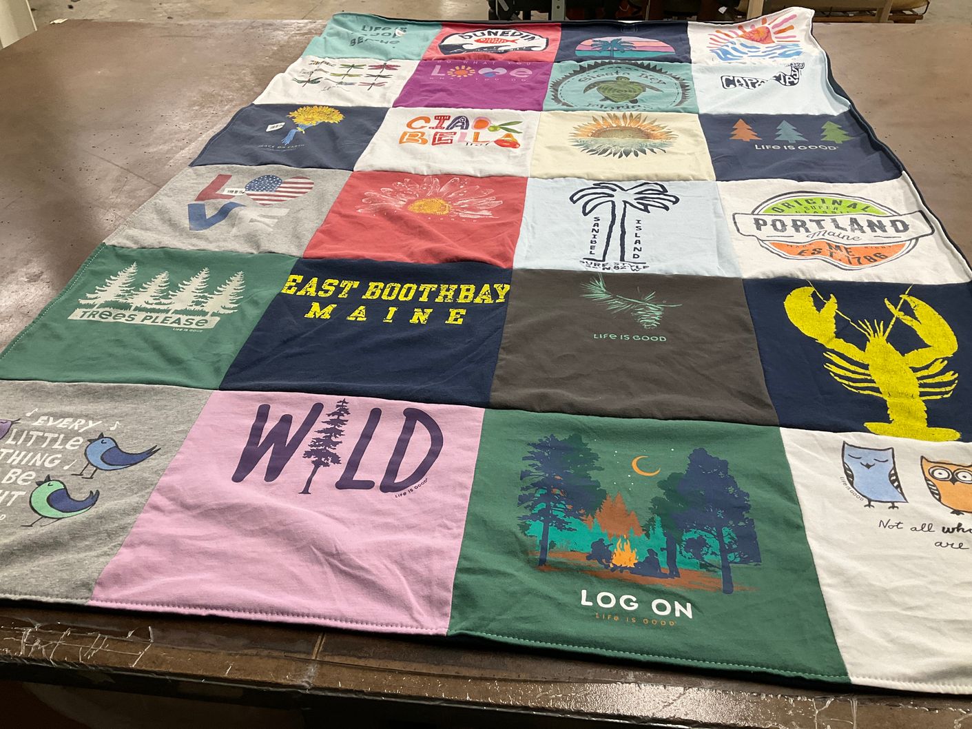 T-shirt quilt with nature, camping themes by Nancy from FL