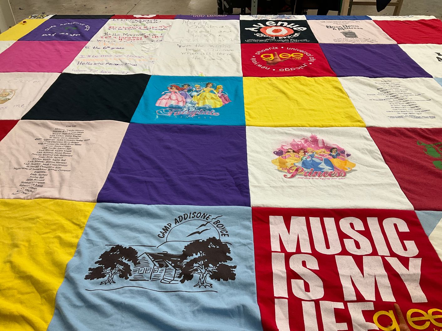 T-shirt quilt with music, musicals themes by Noreen from PA