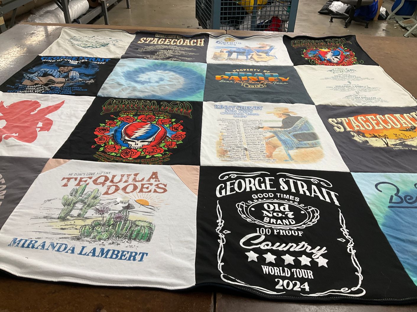 T-shirt quilt with country music, music festivals themes by Katherine from CA