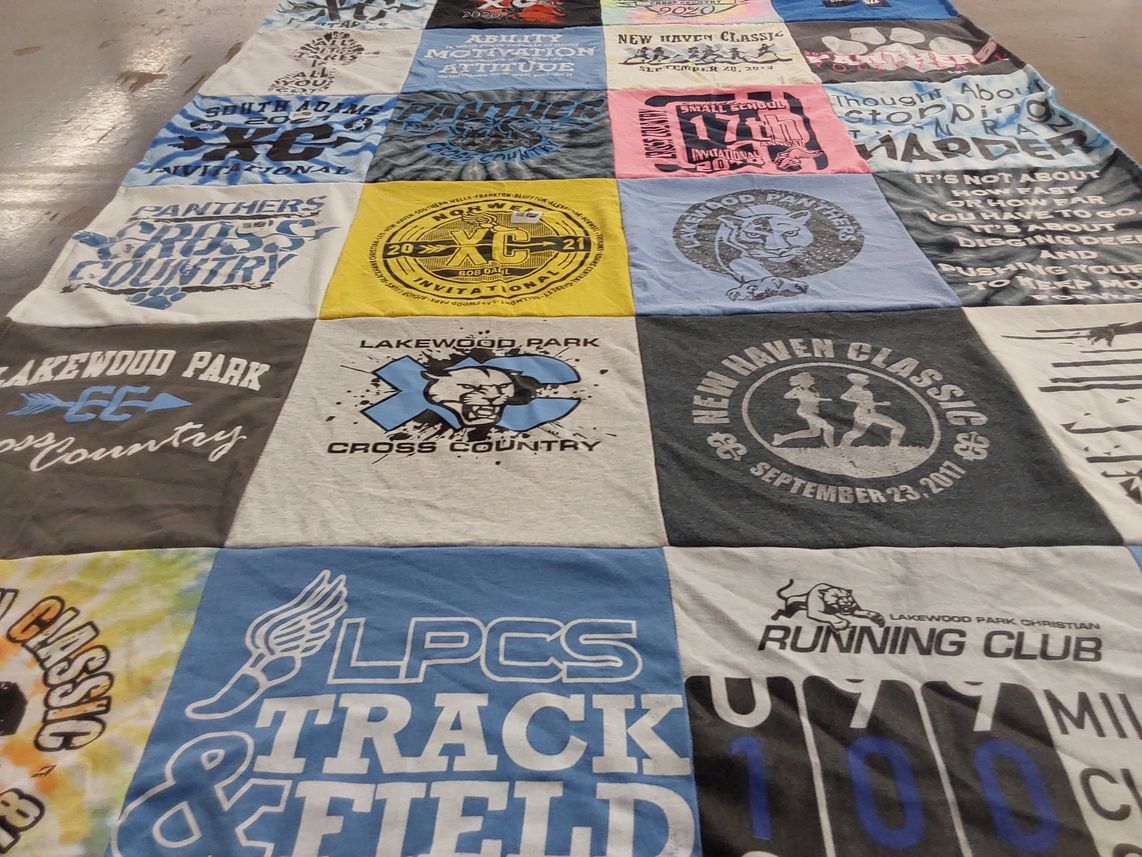 T-shirt quilt featuring lakewood park panthers cross country, lakewood park panthers track and field by Angela from IN