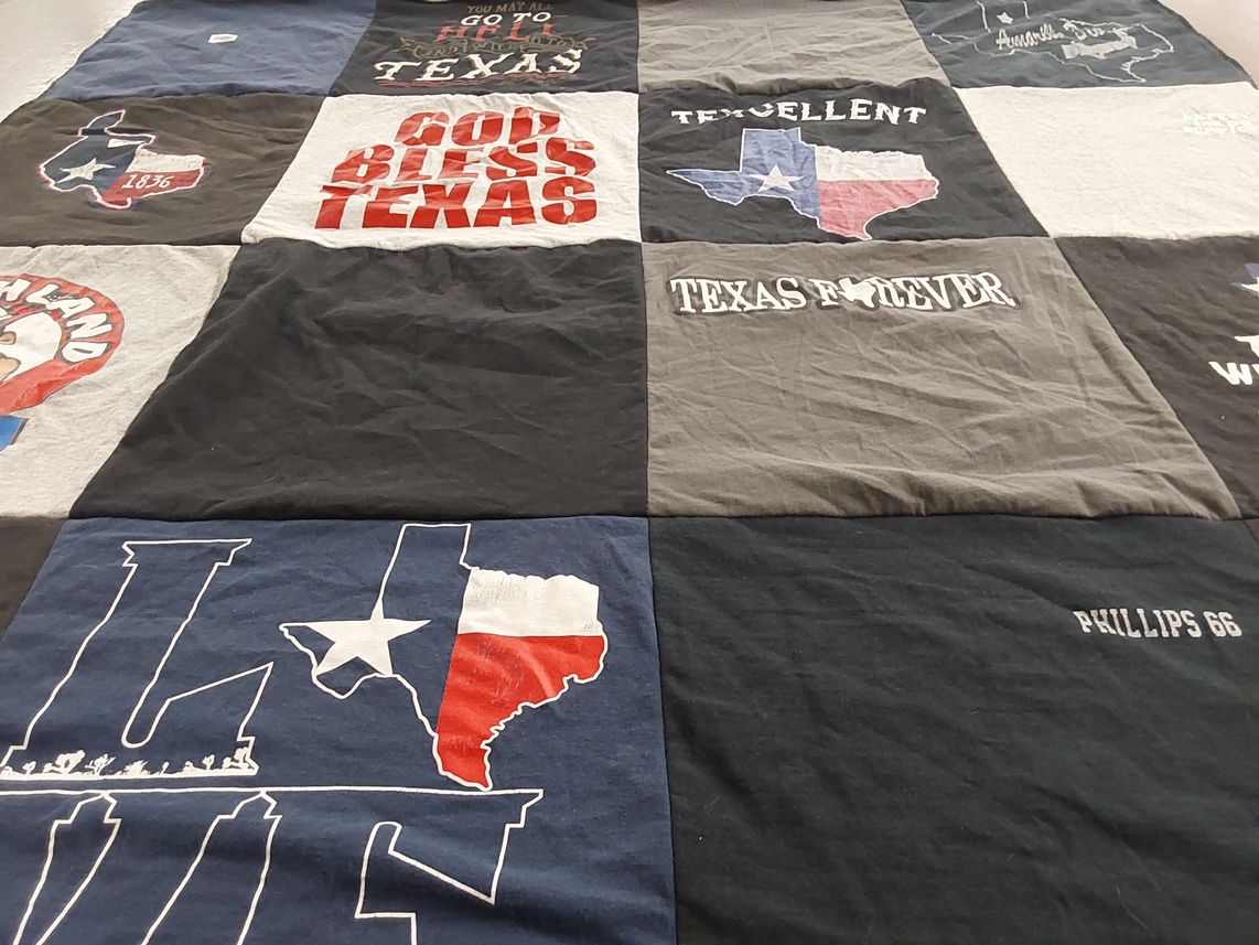 T-shirt quilt with texas pride themes by Melanie from TX
