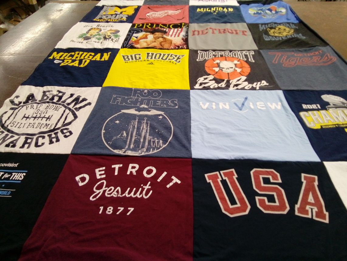 T-shirt quilt featuring michigan wolverines, detroit tigers by Steve from MI
