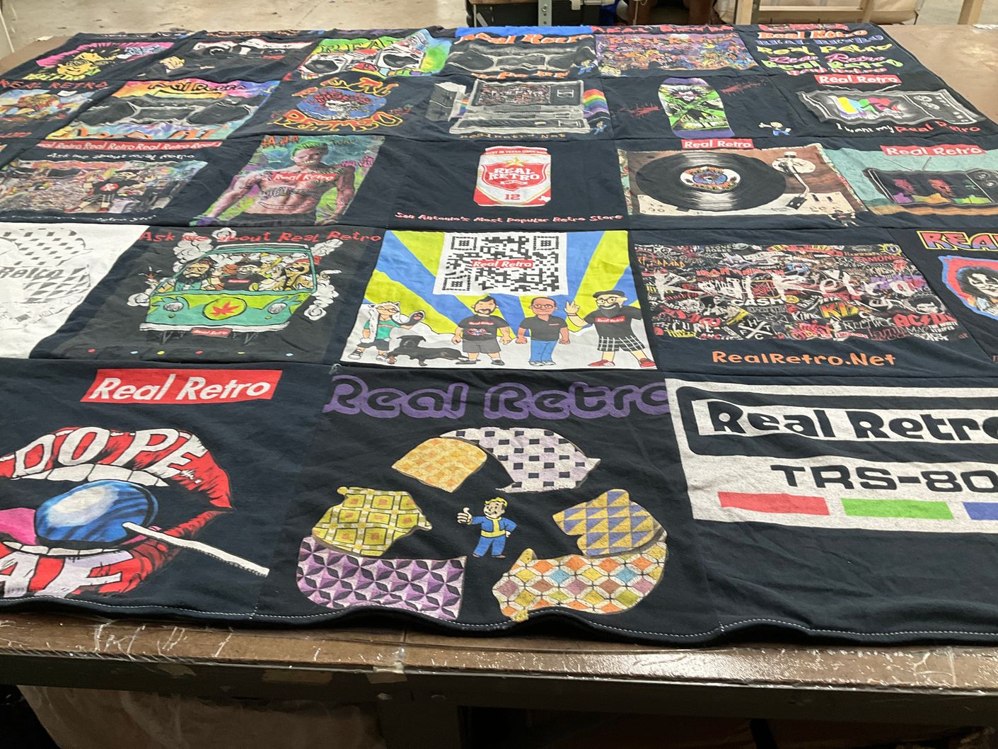 T-shirt quilt with vintage clothing, retro culture themes by adrian from TX