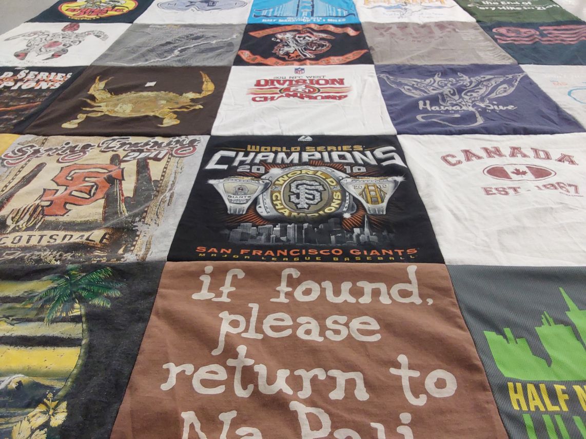 T-shirt quilt featuring san francisco giants baseball team by Madelleine from CA