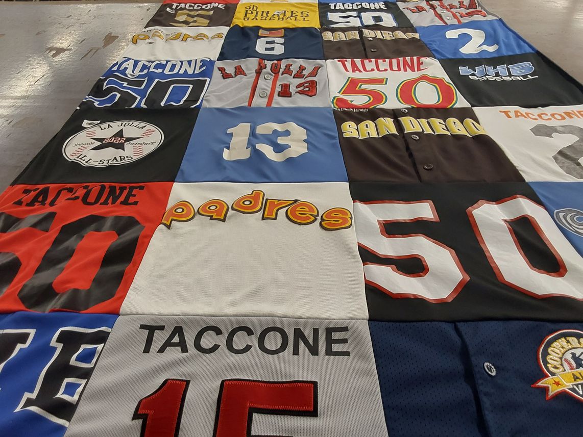 T-shirt quilt with baseball themes by Alexandra from CA
