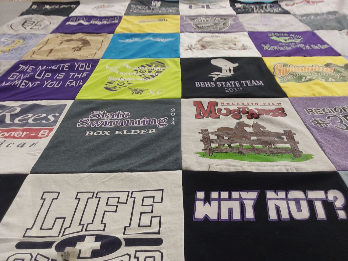 T-shirt quilt featuring mountain view mustangs by Sherilyn from UT
