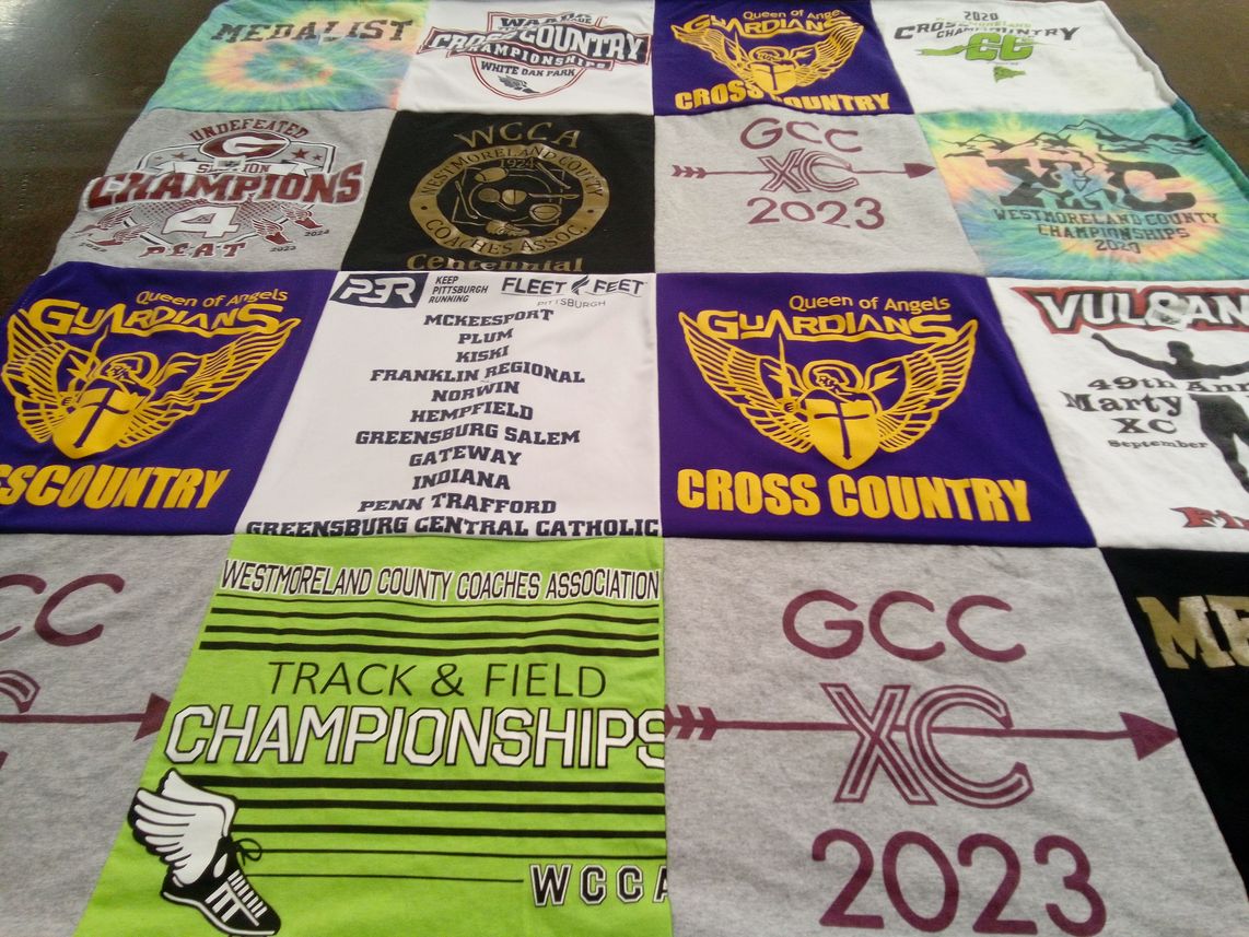 T-shirt quilt featuring queen of angels guardians cross country by Ken from PA