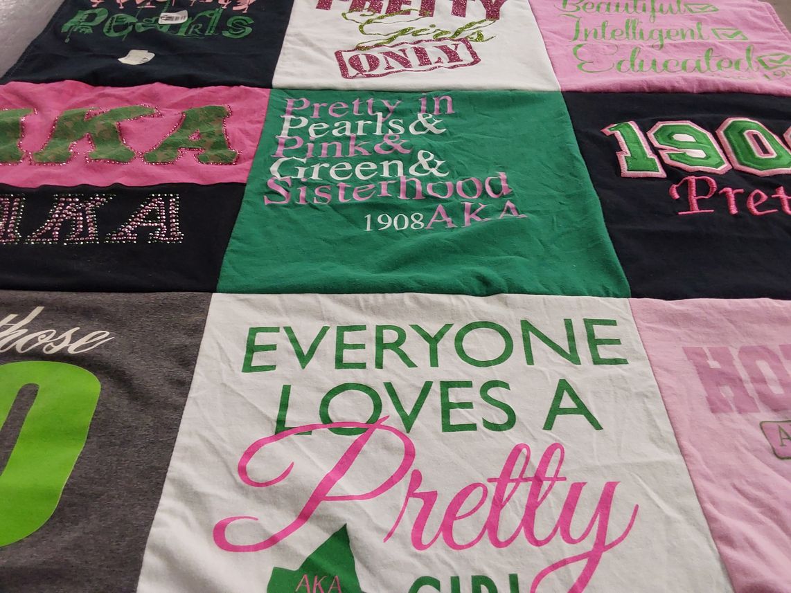 T-shirt quilt with sorority, sisterhood themes by Amy from IL