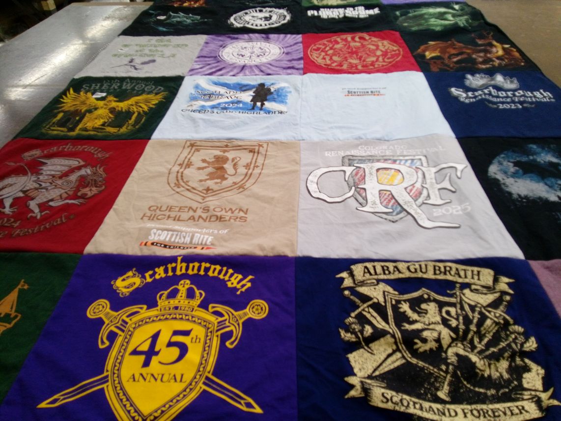 T-shirt quilt with renaissance festivals, scottish culture themes by Robin from TX